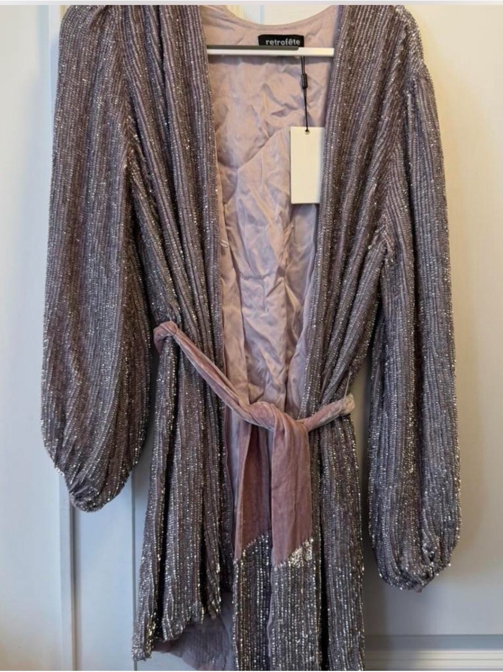 Retrofete Shimmering Mauve Kimono with Silver Threads